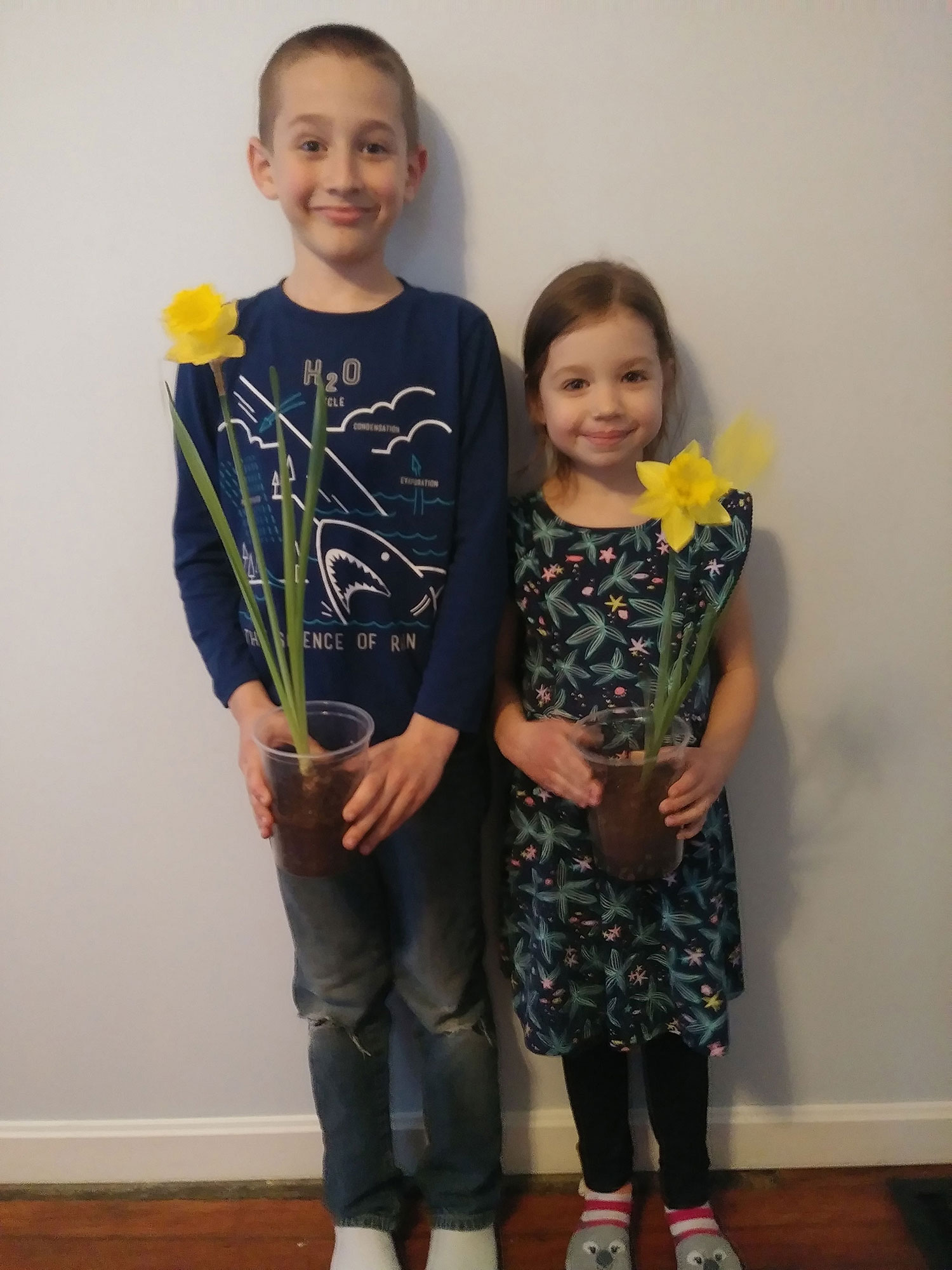 Spring daffodils and Sunday School kids Spring daffodils and Sunday School kids